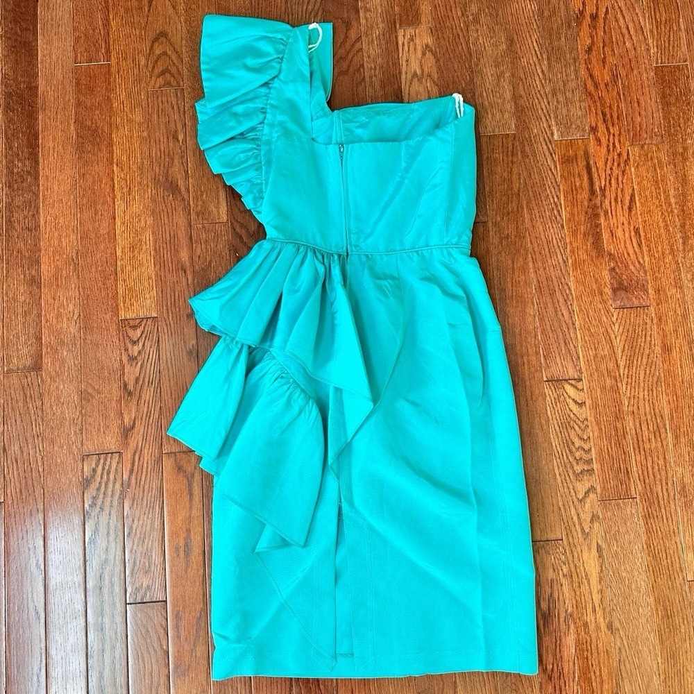 USA Vintage Y2K 2000s Climax Karen Okada One Shoulder Blue Cocktail Mini Dress - Picture 4 of 8